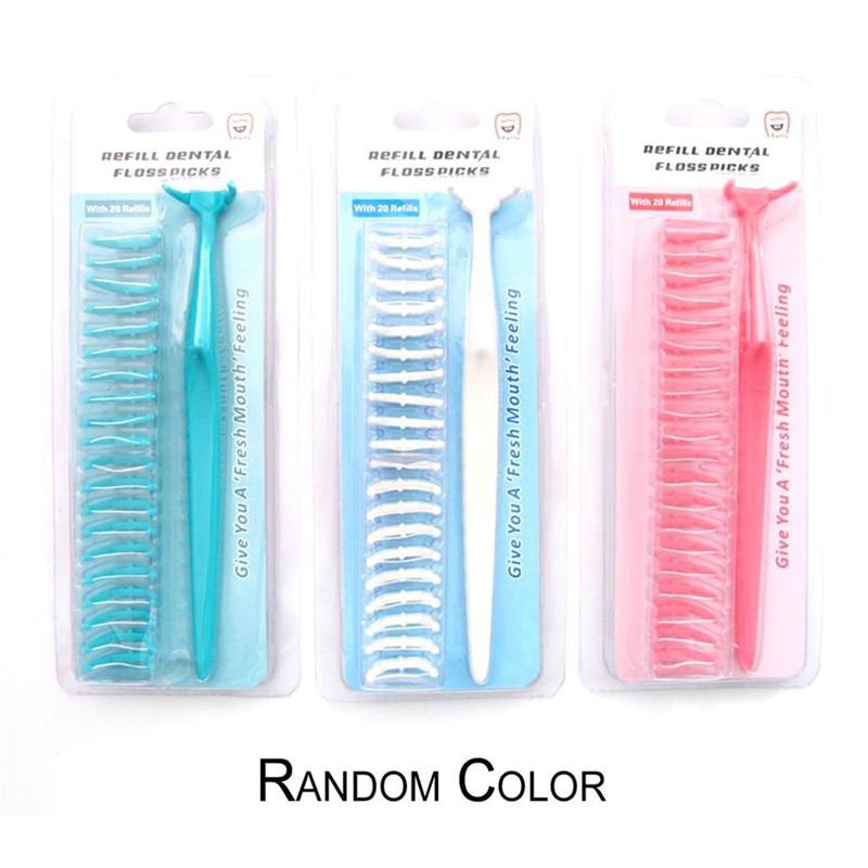 Reusable Dental Floss Rod Replaceable Head Dental Floss Pick With 20 Floss