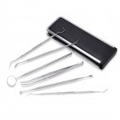 6PCS Oral Care Kit Teeth Scaler Pick Mirror Tweezers Kit With Leather Box