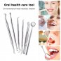 6PCS Oral Care Kit Teeth Scaler Pick Mirror Tweezers Kit With Leather Box