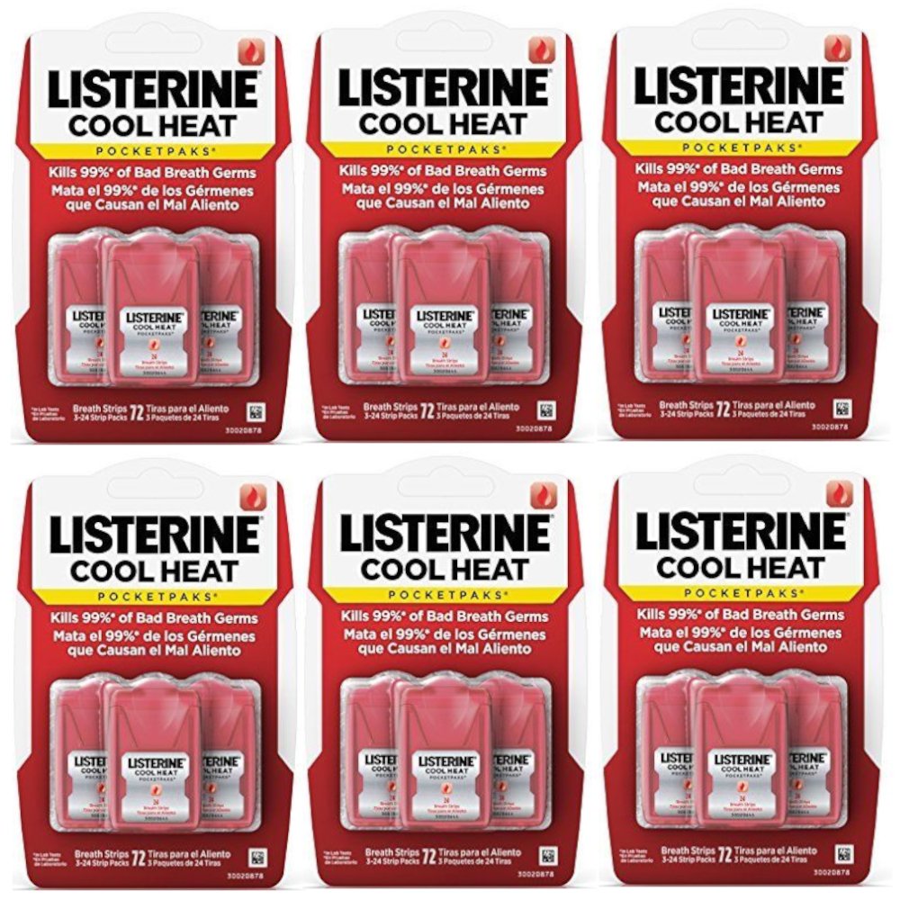 6 Pack Listerine Pocket Paks Breath Strips Cool HeatCinnamon 432