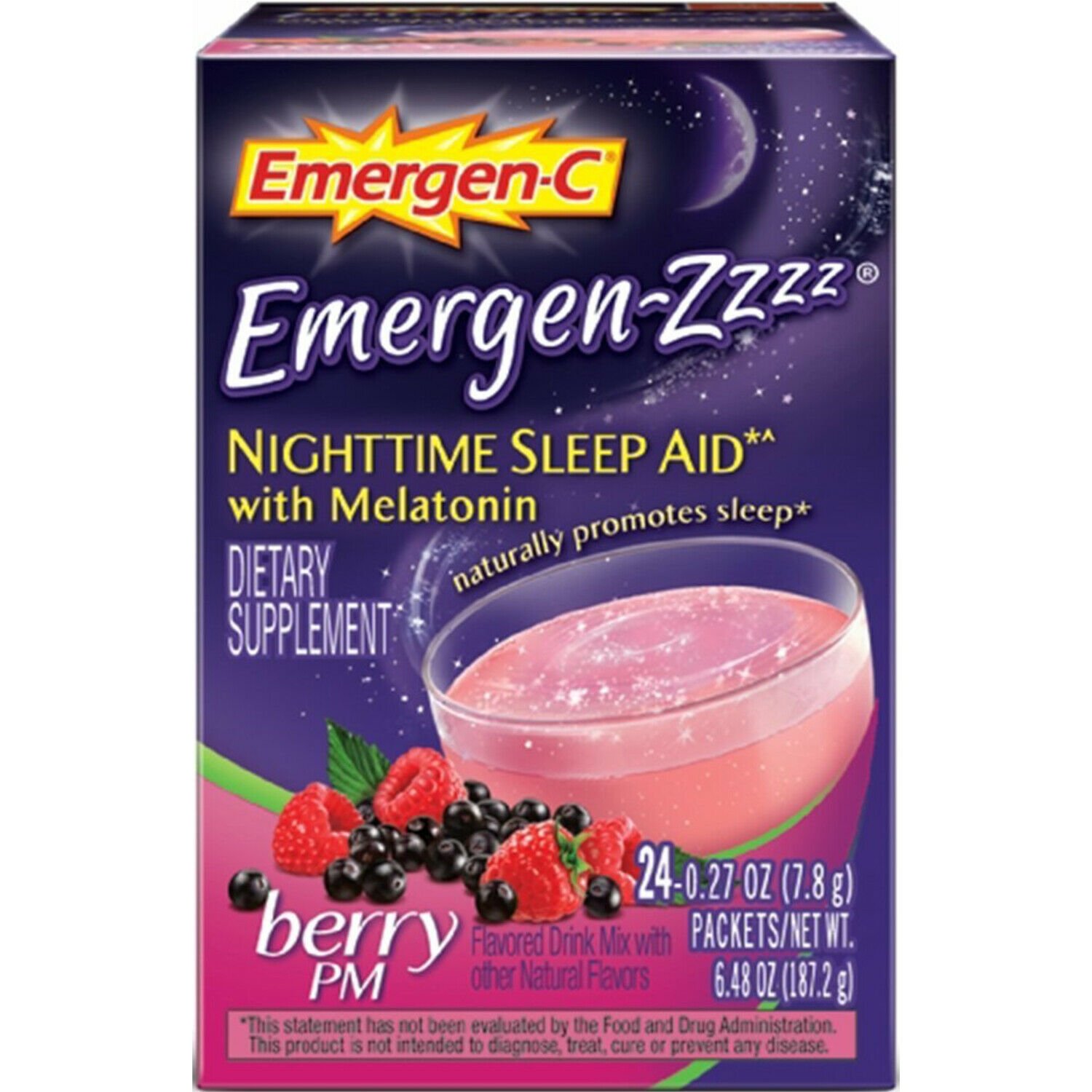 EmergenC EmergenZzzz Nighttime Sleep Aid Berry w/ Melatonin, 24 Packets