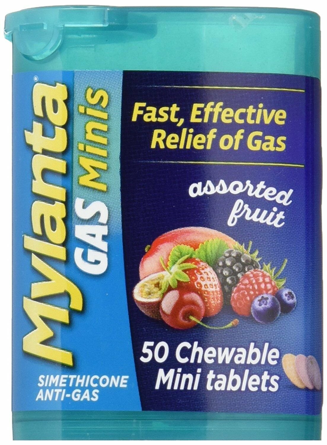 Mylanta Gas Minis Assorted Fruit 50 Chewable Mini Tablets, Fast Relief
