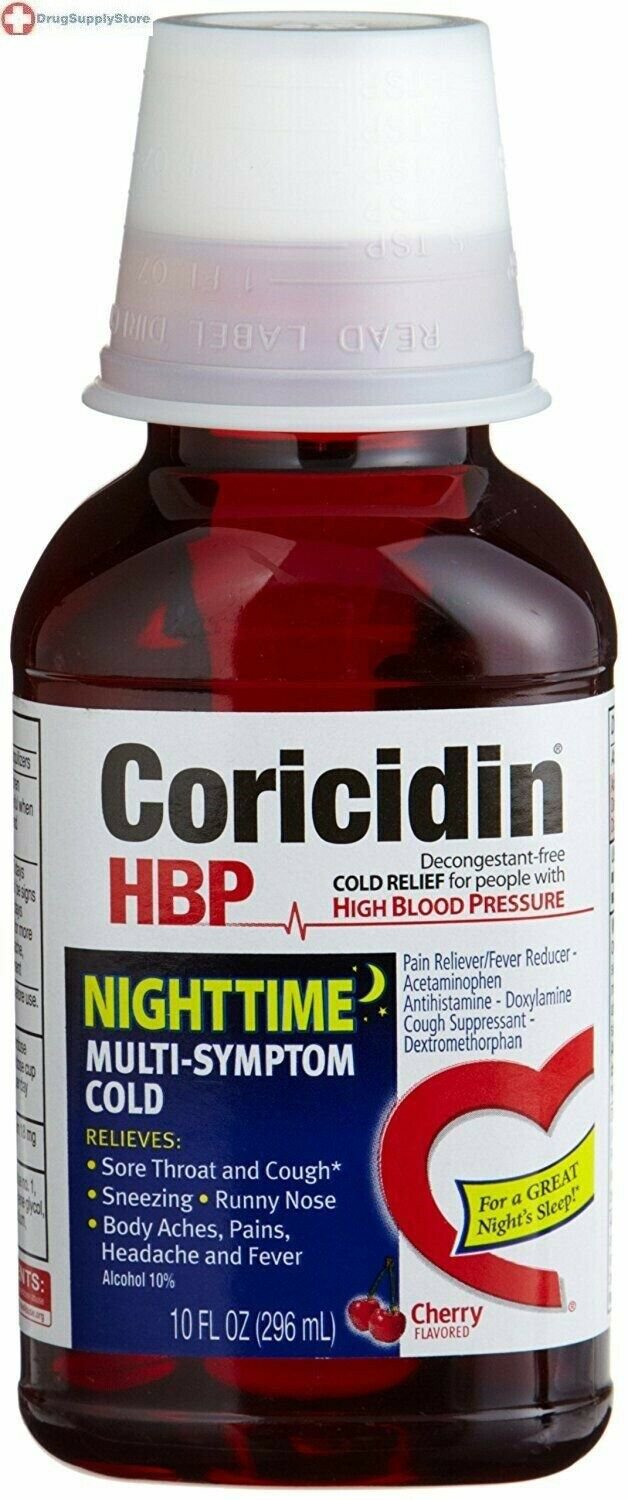 Coricidin HBP Nighttime Multisymptom Cold Relief Liquid, 12 Ounce