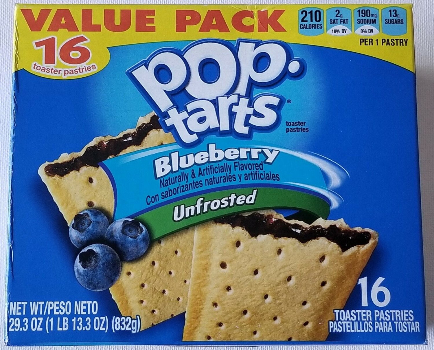 Pop Tarts Toaster Pastries Unfrosted Blueberry 16 Coun