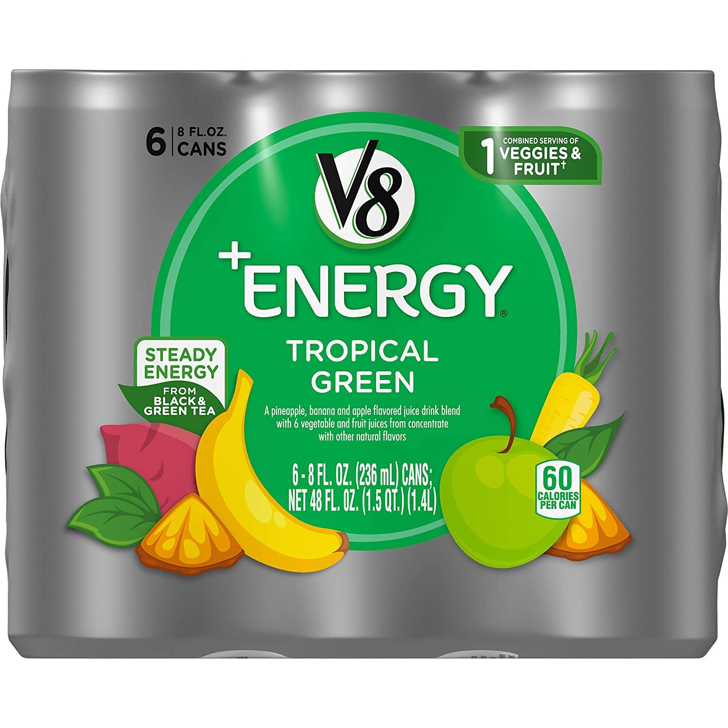 V8 + Energy Juice Drink-, Tropical Green - 8 Ounce Can (4 Packs of 6, Total...