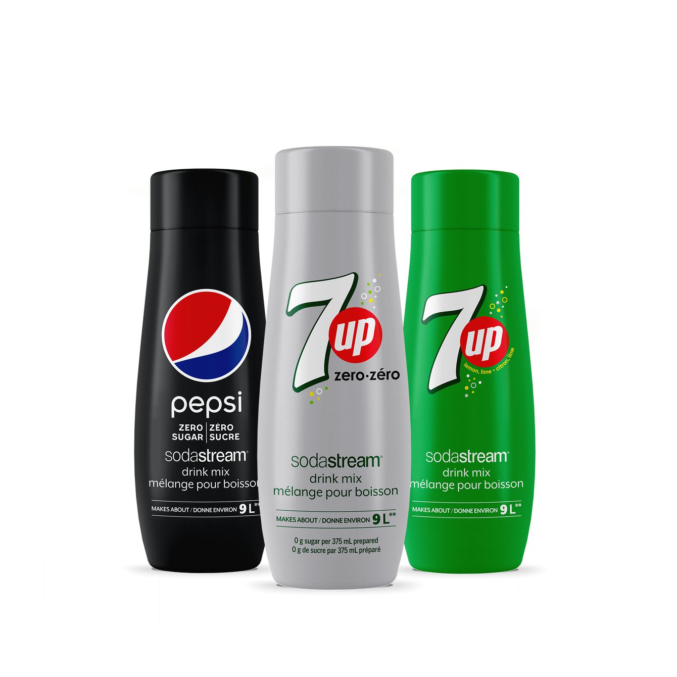 Zero Sugar Pepsi , 7Up , 7Up Zero 3Pack Flavour SodaStream 440mLx3