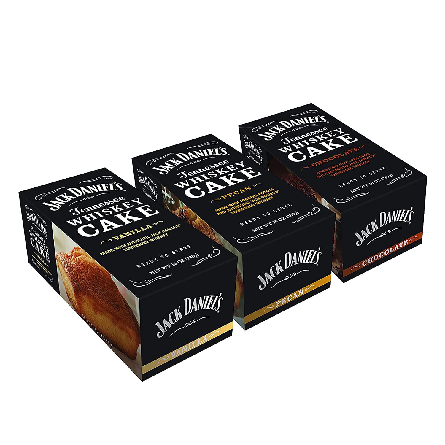 Jack Daniels 10 oz Liquor Cake 3 Pack Vanilla, Pecan, and Chocolate