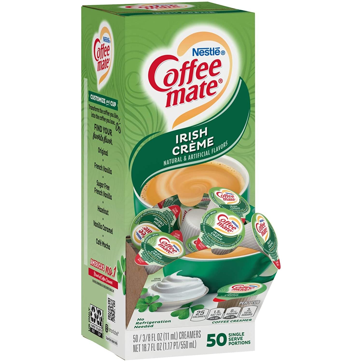 Nestle Coffee mate Liquid Creamer Singles, Irish Cream Crème, 50 Ct Box
