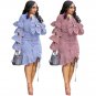 women fashion casual stripe shirt dresses with cascading ruffle sleeves