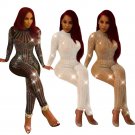 mesh long rhinestones shiny jumpsuit sexy women clubwear
