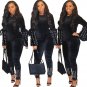 casual black ruffle sleeve beaded two piece set women clothing