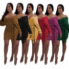 lady fashion sexy cleavage backless beaded sheath mini sweater dress