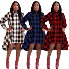 women fashion plaid loose high low casual shirt dress