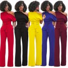 fashion plus size 6 colors solid one shoulder women elegant jumpsuits women 2018 long