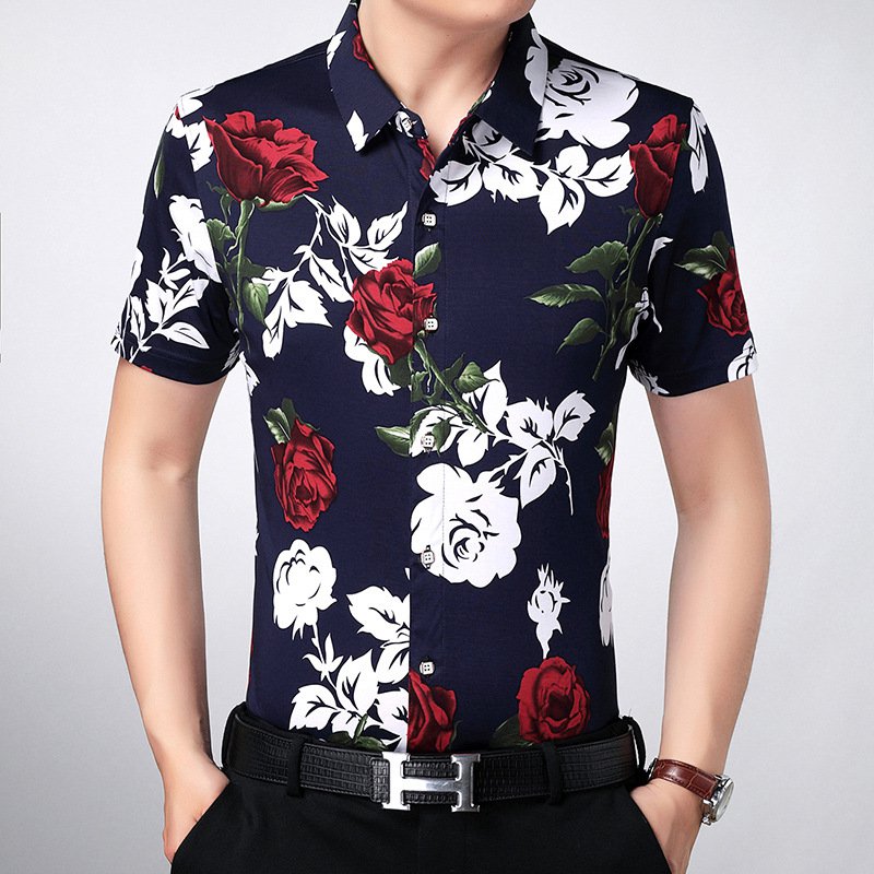 man custom fit flower print polyester man shirt