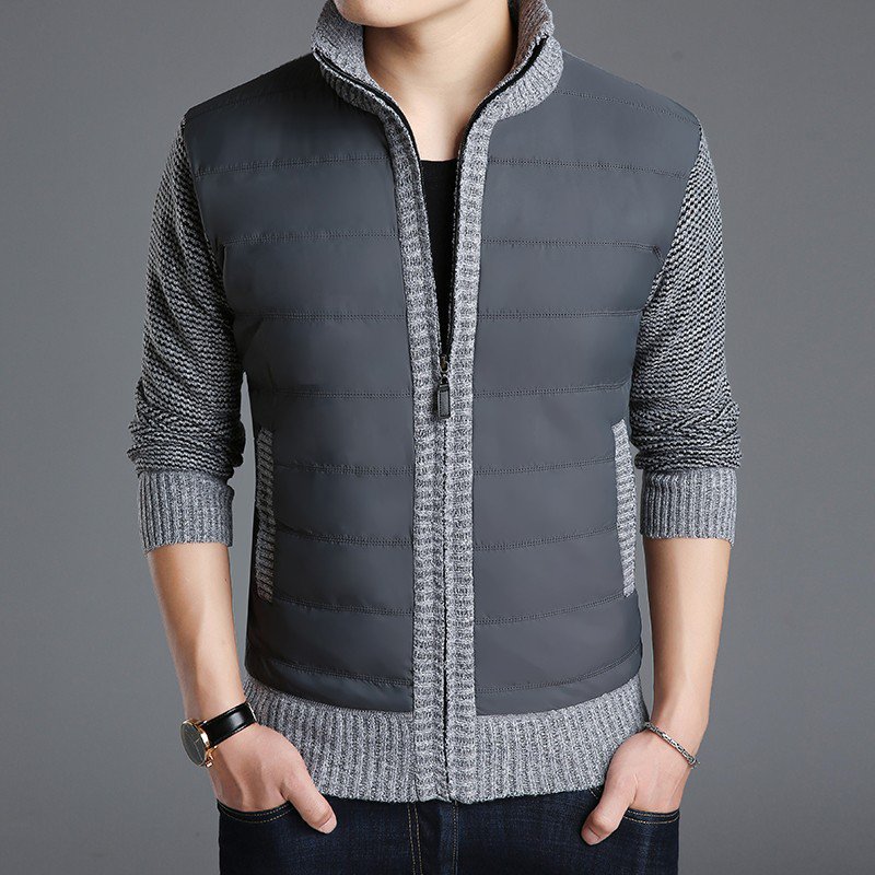 classic long sleeve man thick knitting cardigan zip up open front