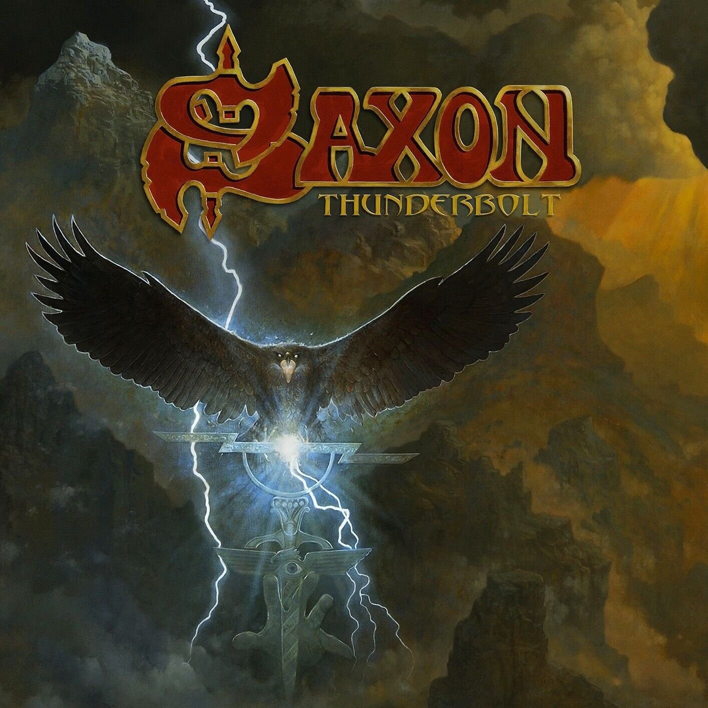 SAXON Thunderbolt BANNER 2x2 Ft Fabric Poster Tapestry Flag album cover art