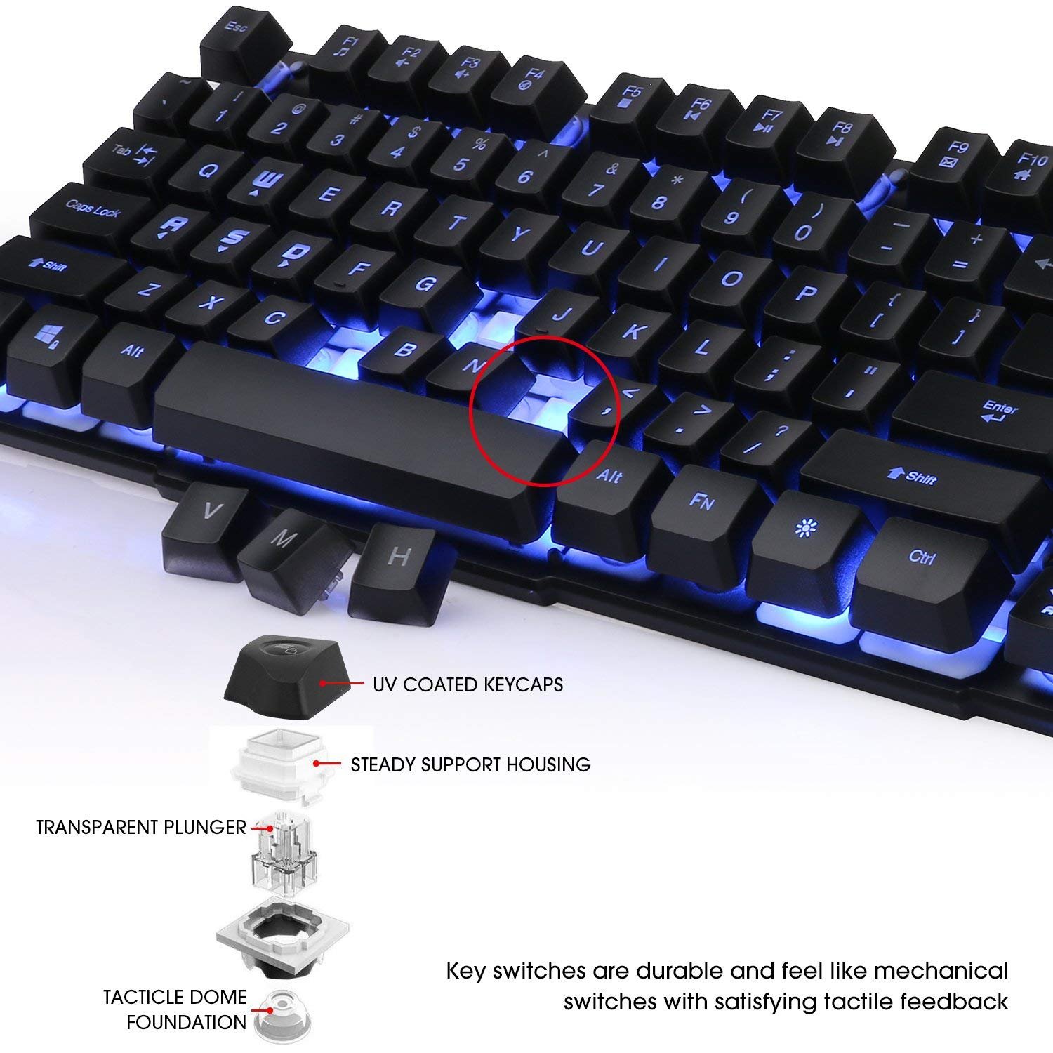 Three Colors Backlit Led Keyboard For Gaming, Office Device