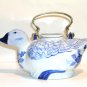 Delft Blue Flow Blue duck teapot brass handle pottery porcelain