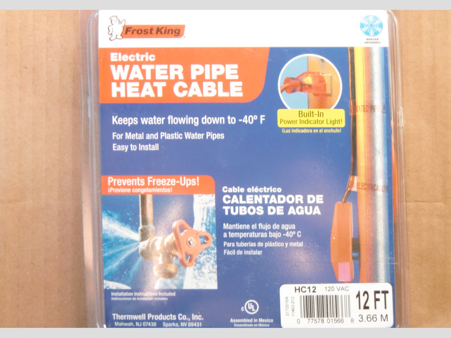 Thermwell Frost King HC12 Electric Water Pipe Heat Tape 12 Feet Heating