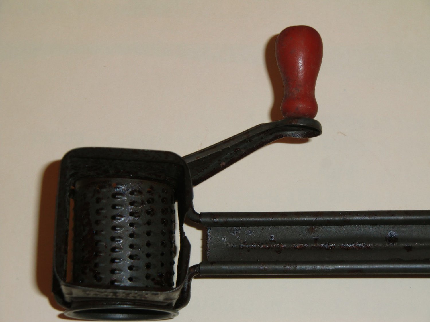 Vintage Parmesan Cheese Grater Kitchen gadget Rotary red Wood handle Patented.