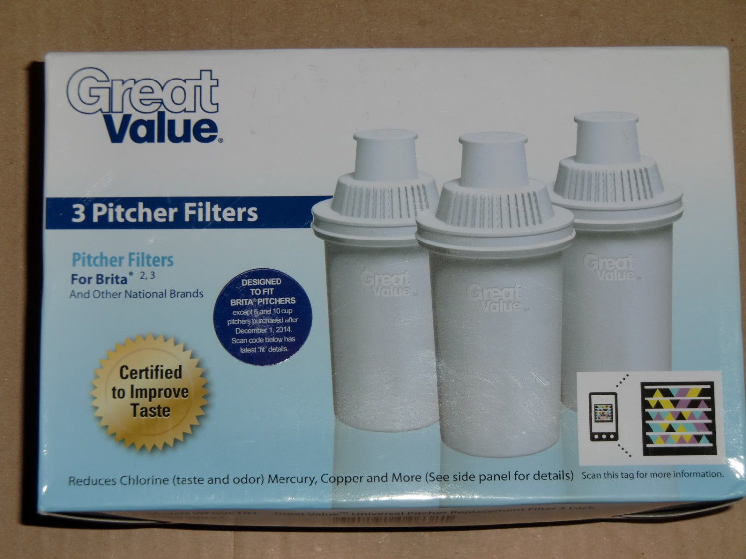 Great Value Pitcher Water Filters fit Brita WFGVC Universal 3 pack NEW
