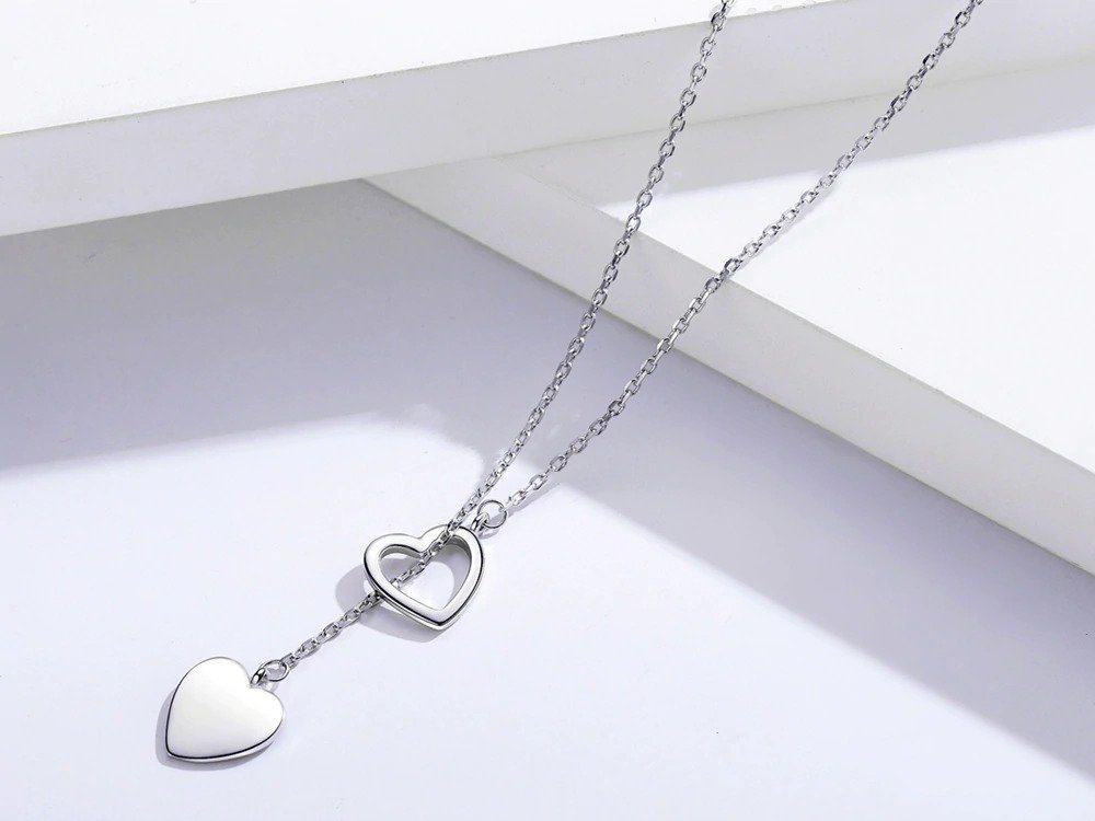 Double Heart Fine Silver Pendant Necklace
