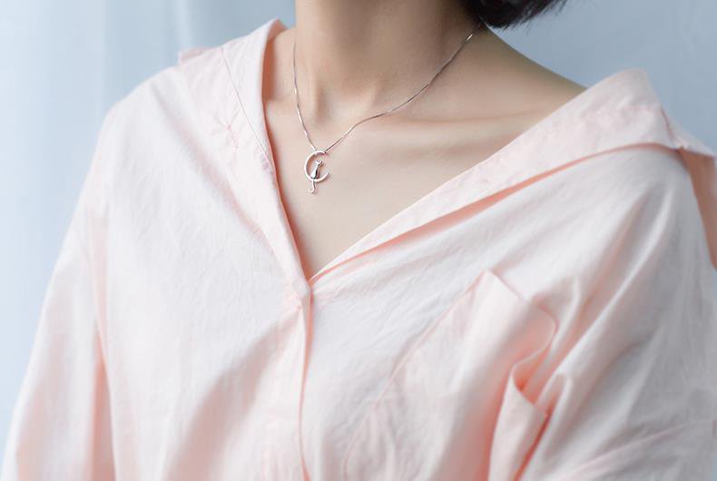 Cat Moon Silver Color Necklace