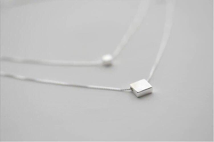 Double Layer Square Box Silver Color Necklace