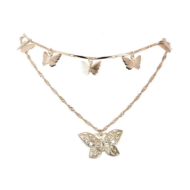 Double Layer Butterfly Gold Color Pendant Necklace