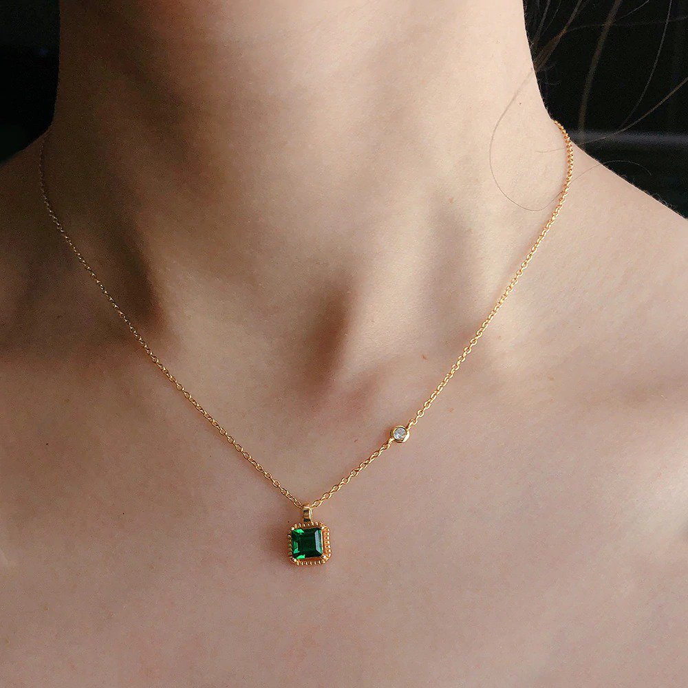 Sterling Silver Synthetic Emerald Necklace