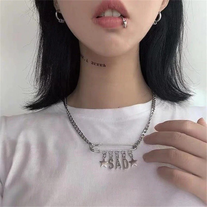 Safety Pin Letter Star Gothic Necklace