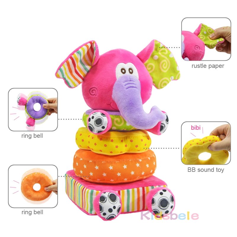 Soft Pink Elephant Stackable Plush Toy