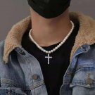 Retro Imitation Pearl Cross Pendant Necklace