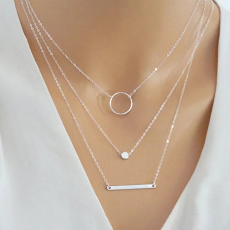 Multilayer Metal Rod Circles Round Chokers Necklace