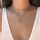 Vintage Silver Color Drop Natural Stone Pendant Necklace