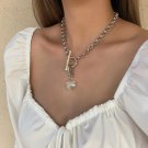 Vintage White Black Glass Heart Pendant Necklace