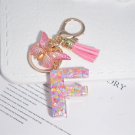 F Pink Star Sequin Filled Keychain for Women