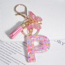 P Pink Star Sequin Filled Keychain for Women