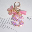 S Pink Star Sequin Filled Keychain for Women