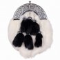 Black and White RABBIT FUR Skin 4 Tassel Leather Kilt SPORRAN & Belt Scottish