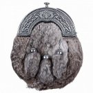 Gray RABBIT FUR Skin 3 Tassel Leather Kilt SPORRAN & Belt Scottish Gray RABBIT FUR Skin 3 Tassel Leather Kilt SPORRAN & Belt Scottish