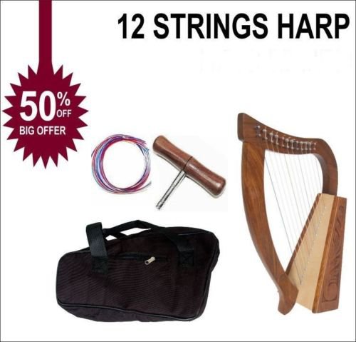 New Rosewood 12 Strings Harp Baby Harp Mini Harp With Free Bag and Tuning Key