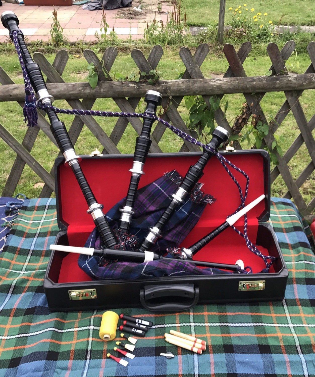 Scottish Highland Bagpipe For Sale Silver Mount Clan MacDonald Tartan Bagpipes