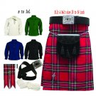 Men's Traditional Scottish Kilt Various Tartan Outfit Belt Sporran 8 Pcs Set