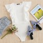 Cute Textured Bodysuit White Cap Sleeve Slim