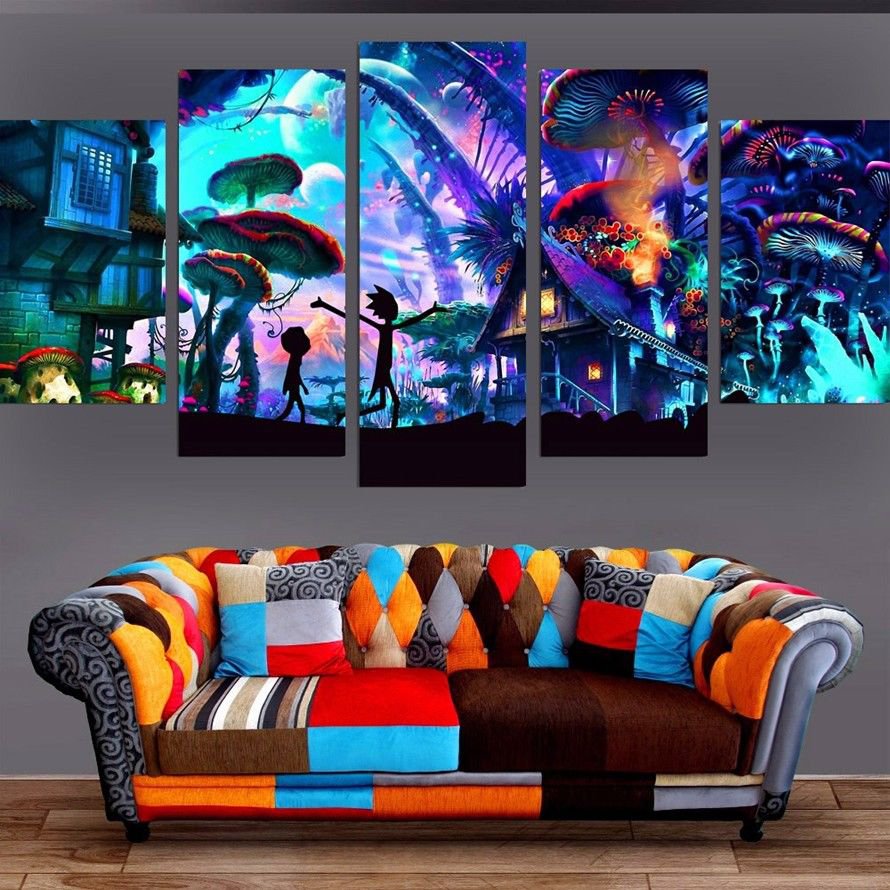 Shroom World Rick and Morty 5 pcs HD printing canvas wall art hanging home decor