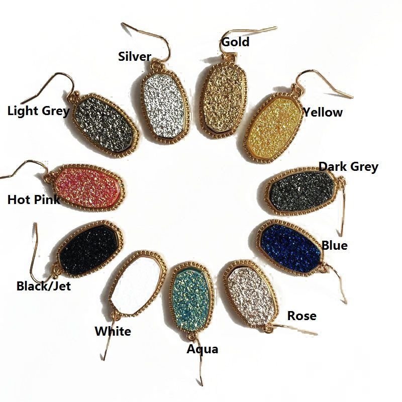 NWT Kendra Scott Elisa Oval Pendant Earrings Multi Color Drusy Silver Jewelry