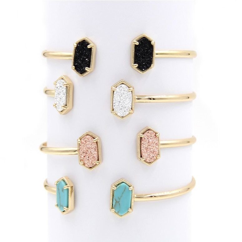 Cute Oval Quartze Bangles For Women Drusy Stone Bracelet Resin Druzy Cuff Bangle