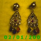 Gold w/Emerald, Sapphire n Ruby Clip On Earrings